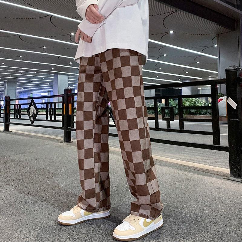 Y2K Checkered Pants - Brown / S